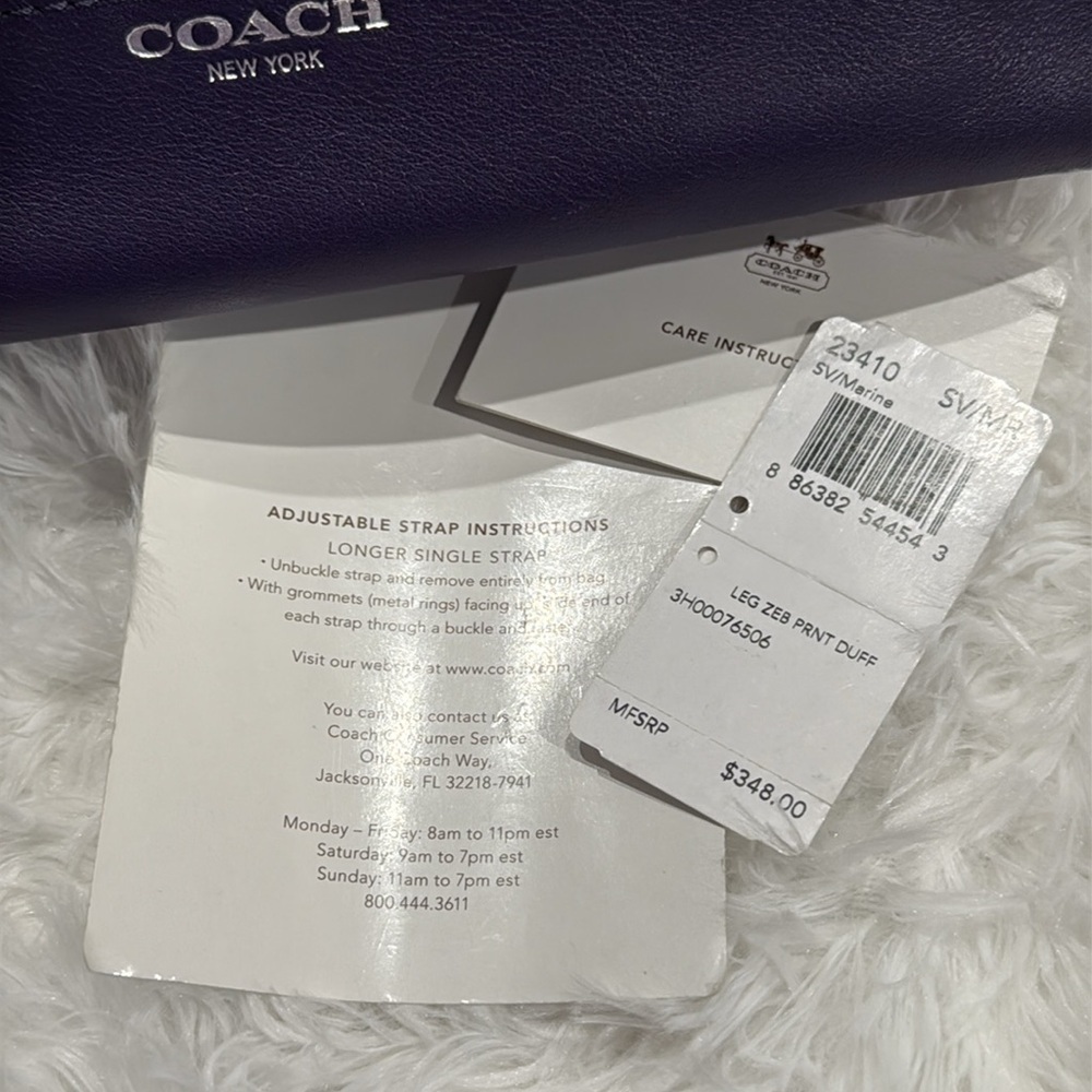 Coach Legacy Zebra Print Leather Trim Duffel Shoulder Bag in SV/Marine - Picture 12 of 16